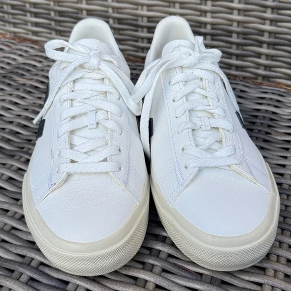 NEW Veja Chrome Free Leather Campo Sneakers-Sz 38/7-Extra White-Black Logo- - Picture 6 of 16